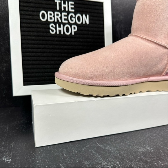 UGG CLASSIC MINI II METALLIC WOMENS SUEDE BOOTS SIZE 6 WOOL PINK NEW - Picture 6 of 10